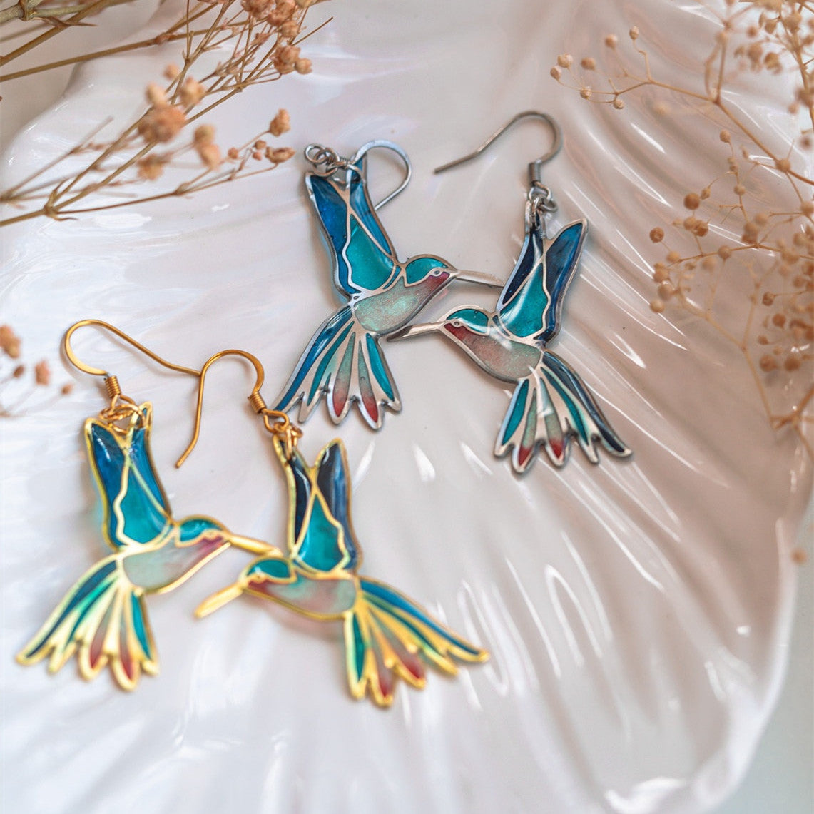 Fashion Vintage Drop Oil Enamel Colorful Hummingbird Earrings