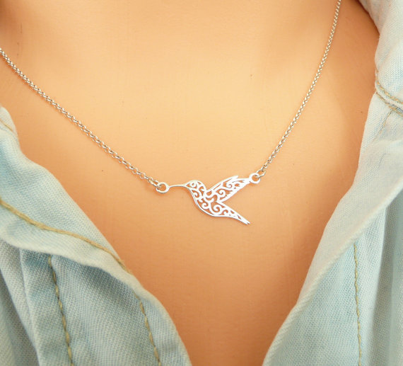 Bird necklace stainless steel animal hummingbird pendant