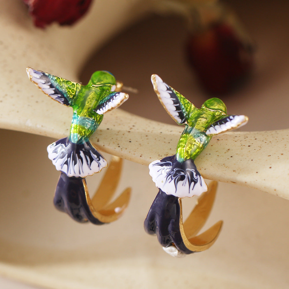 New Creative Cute Hummingbird Shape Dripping Earrings