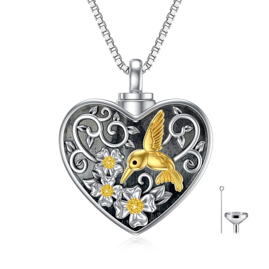 Heart Hummingbird Urn Necklace for Ashes Cremation Jewelry for Women