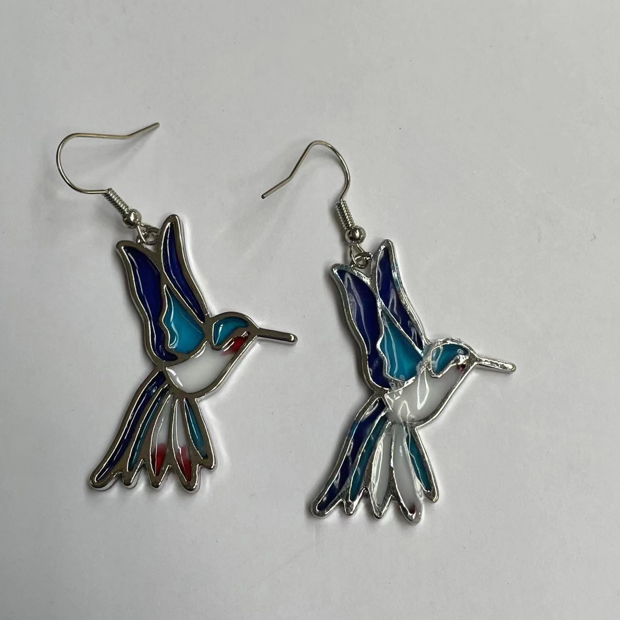 Fashion Vintage Drop Oil Enamel Colorful Hummingbird Earrings