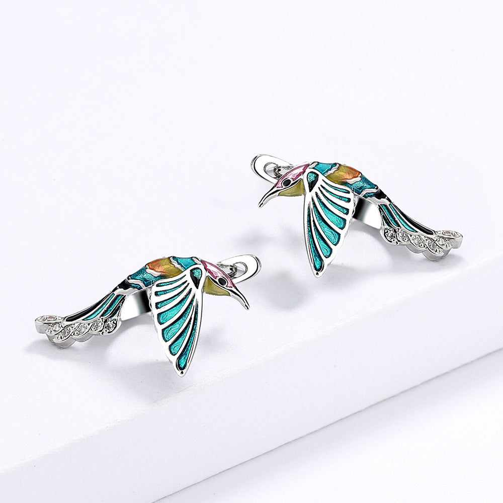 Hummingbird Ring Epoxy Colored Animal Elements Bird Country Style Female Stud Earrings