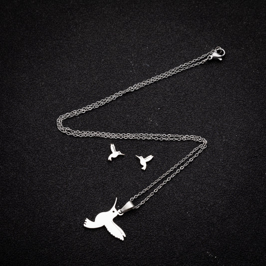 European And American Stainless Steel Hummingbird Necklace Simple And Elegant Earrings