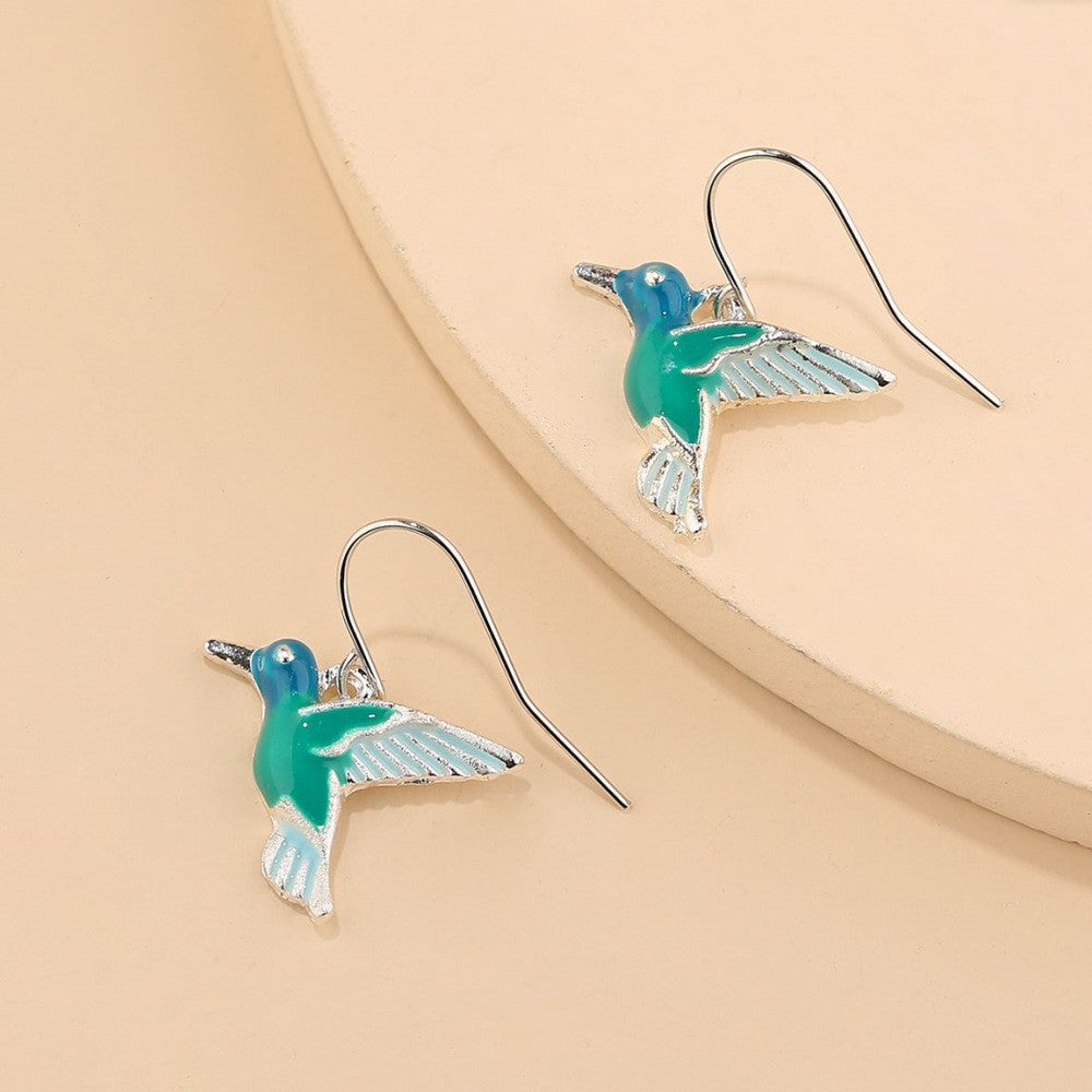 Blue Drop Oil Hummingbird Pendant Necklace For Women