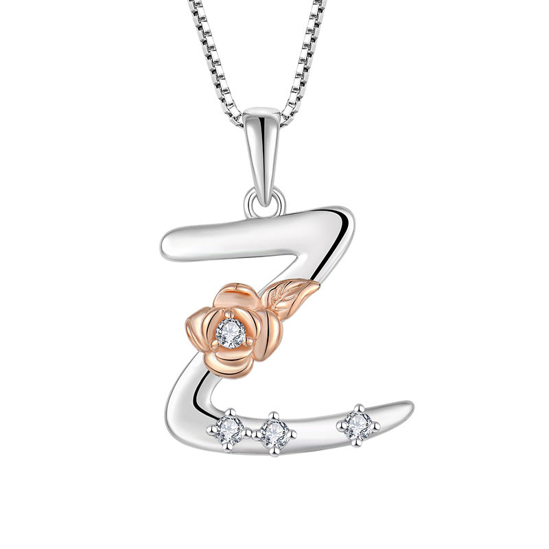 925 Sterling Silver Necklace Jewellery Female Collarbone Chain Hundred With English 26 Letters Zircon Pendant