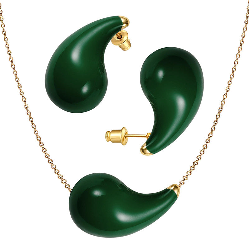 2023 New 18K Thick Gold Hoop Earrings And Teardrop Hollow Necklace Set Women's Earrings Fashion Jewellery Set